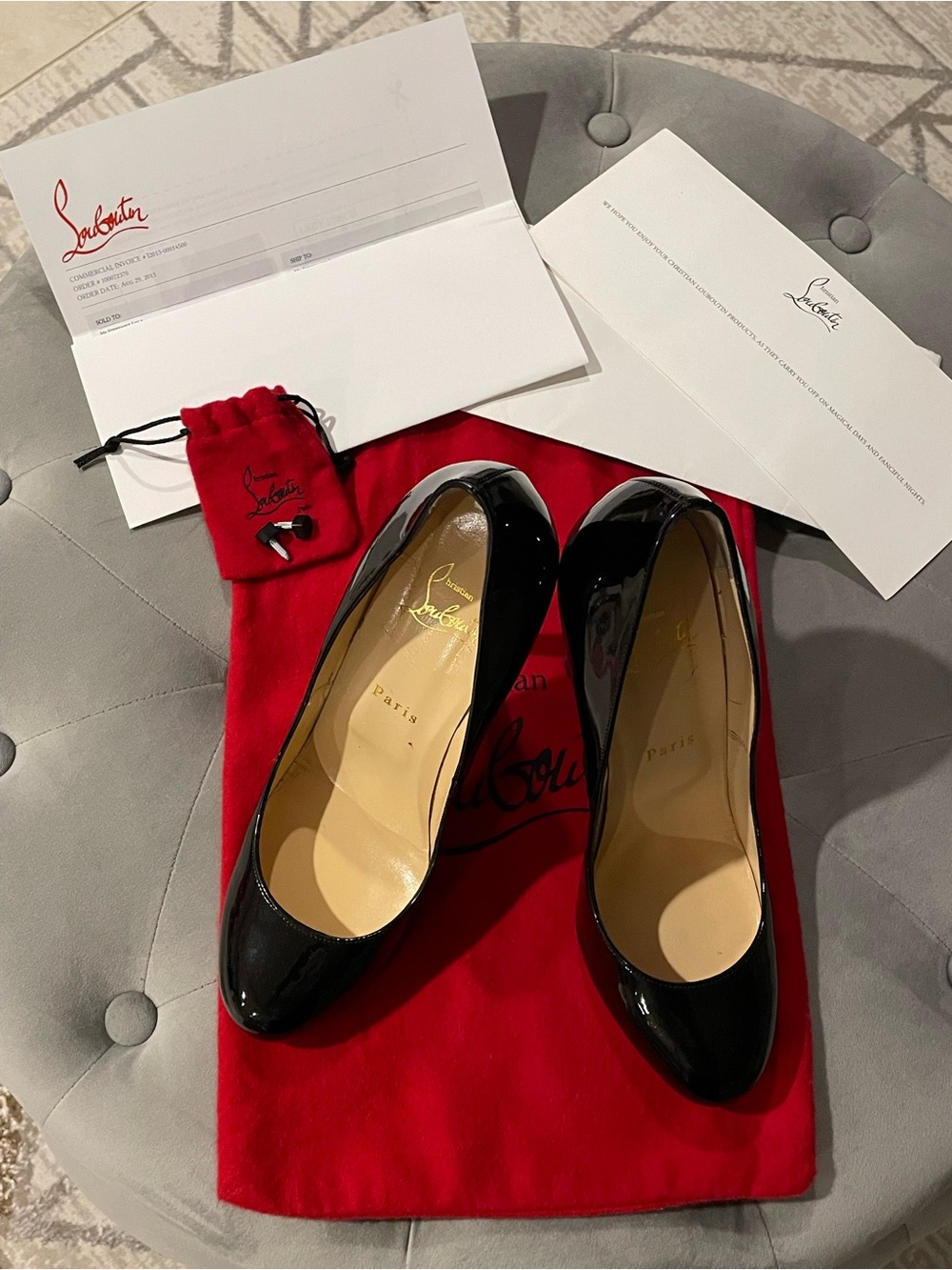 Christian Louboutin Black Patent Leather Round-Toe Pumps